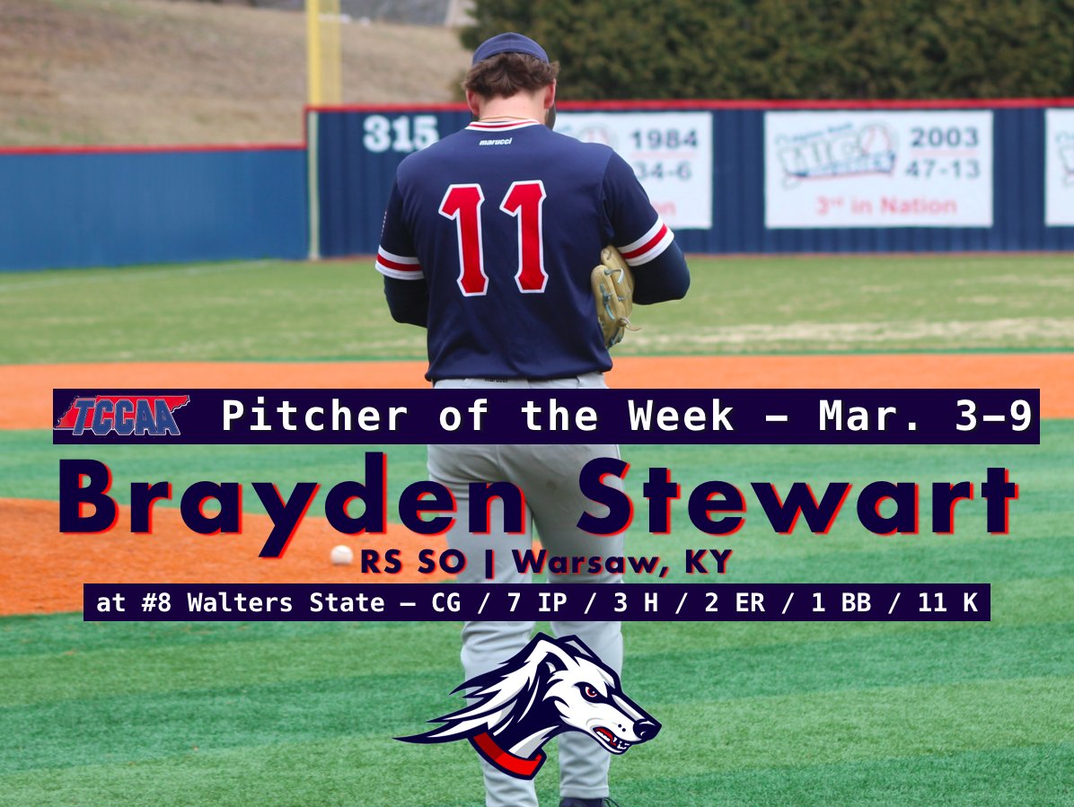 BRAYDEN STEWART NAMED TCCAA PITCHER OF THE WEEK!